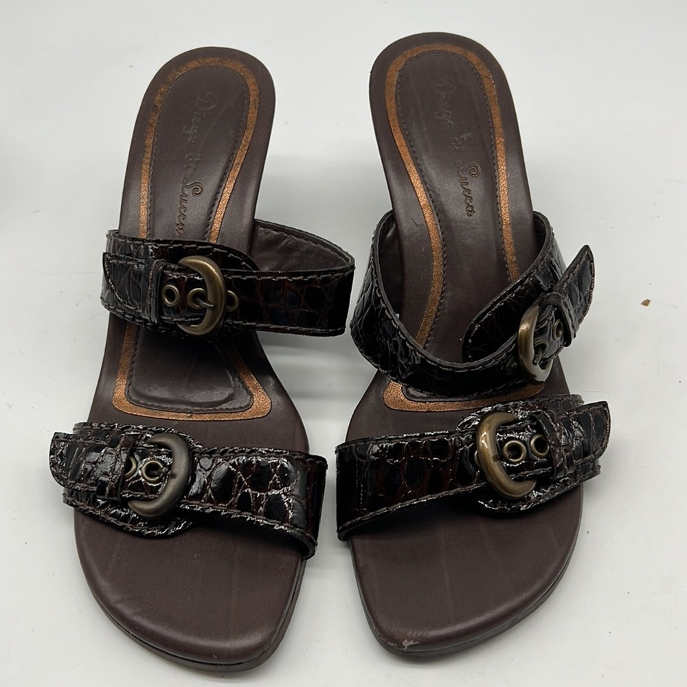 Diego Di Lucca Brown Double Strap Wedge Sandals with Buckles size 7.5 - Picture 2 of 10
